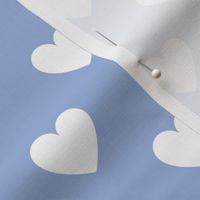 White regular hearts on sky blue - large