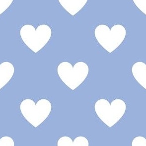 White regular hearts on sky blue - large