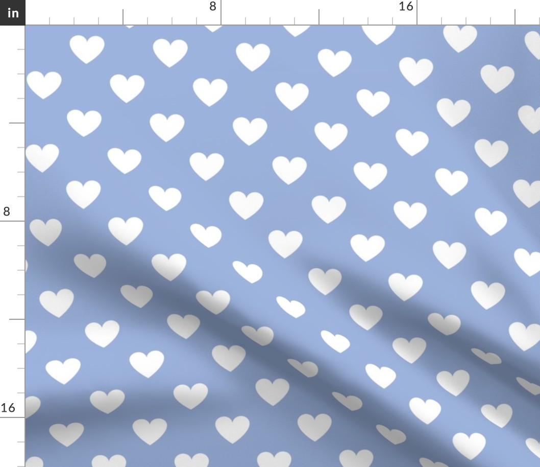 White regular hearts on sky blue - large