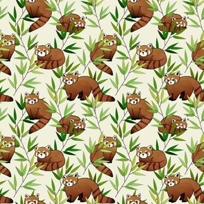 Red Panda & Bamboo Leaves Pattern, Off White