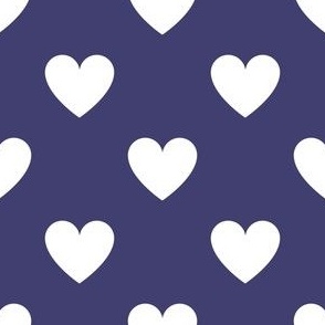 White regular hearts on navy blue - large