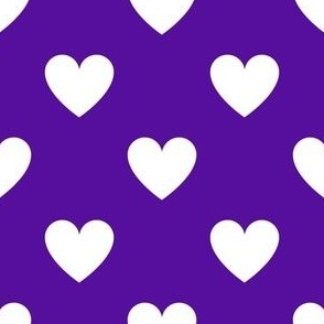 White regular hearts on purple - large