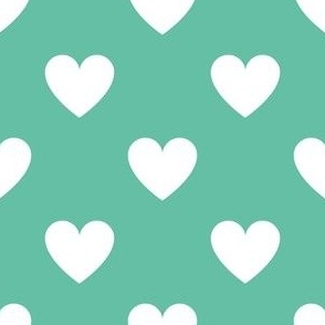 White regular hearts on aqua - large