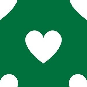 White regular hearts on deep green - extra large