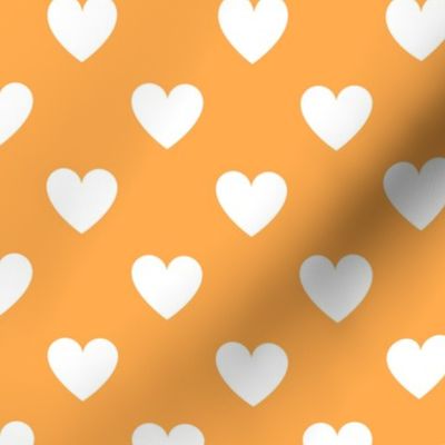 White regular hearts on orange - large