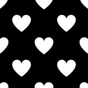White regular hearts on black - large