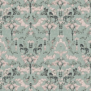 Countryside Equestrian, Antique Blue Green  and Rose