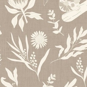 Jumbo Scale // Australiana Flora and Fauna on Ecru Taupe