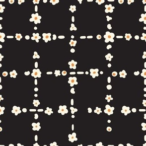 abstract ditsy flower grid - black