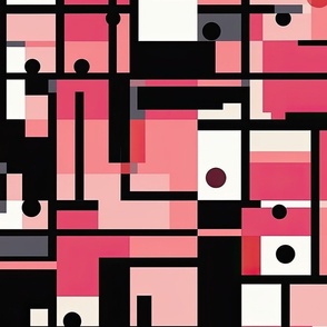 De Stijl Geometric Color Pattern in Pink