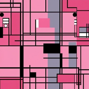 De Stijl Geometric Color Pattern in Pink