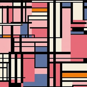 De Stijl Geometric Color Pattern in Pink