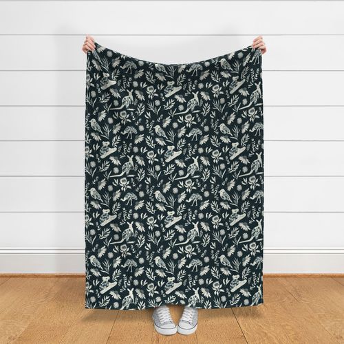 Jumbo Scale // Australiana Flora and Fauna on Navy Blue