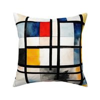 Classic De Stijl Geometric Primary Color Pattern in Watercolor