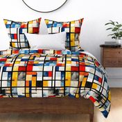 Classic De Stijl Geometric Primary Color Pattern in Watercolor