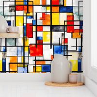 Classic De Stijl Geometric Primary Color Pattern in Watercolor