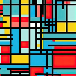 De Stijl in Geometric  Pattern in Watercolor Retro Summer Colors