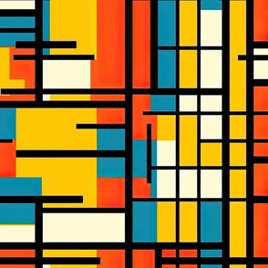 De Stijl in Geometric  Pattern in Watercolor Retro Summer Colors