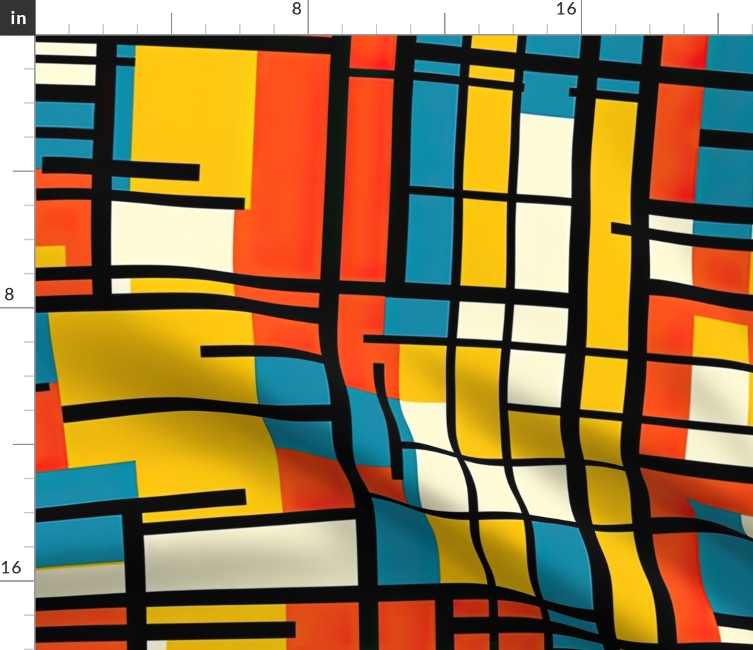 De Stijl in Geometric  Pattern in Watercolor Retro Summer Colors