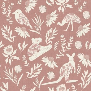 Large Scale // Australiana Flora and Fauna on Dark Rose Pink