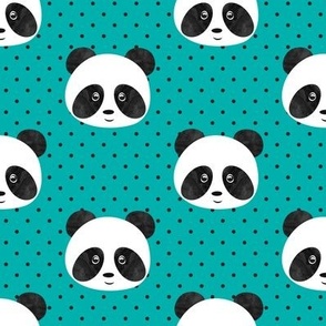 pandas on teal -  polka dots C23