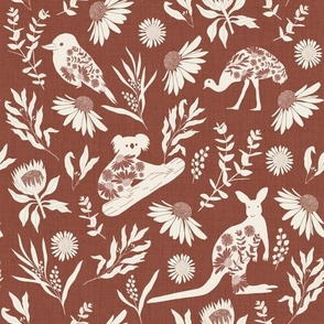 Large Scale // Australiana Flora and Fauna on Dark Puce Pink