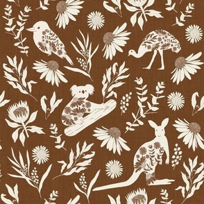 Large Scale // Australiana Flora and Fauna on Russet Brown