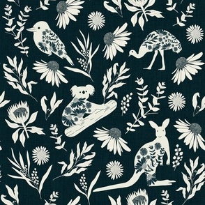 Large Scale // Australiana Flora and Fauna on Navy Blue