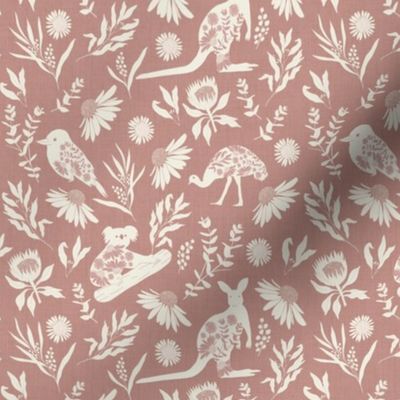 Medium Scale // Australiana Flora and Fauna on Dark Rose Pink