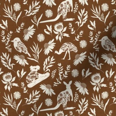 Medium Scale // Australiana Flora and Fauna on Russet Brown