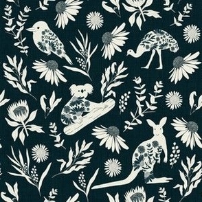 Medium Scale // Australiana Flora and Fauna on Navy Blue