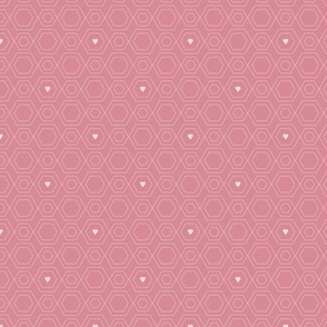 Hexagons and Hearts on Dark Pink Background