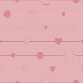 Hexagons and Hearts on Pink Stripes