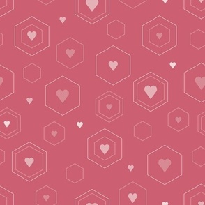 Hexagonal Outlines and Pink Hearts