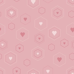 Hexagonal Outlines with White and Pink Hearts