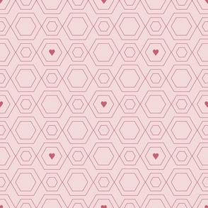 Pink Hexagons and Hearts on Pale Pink Background