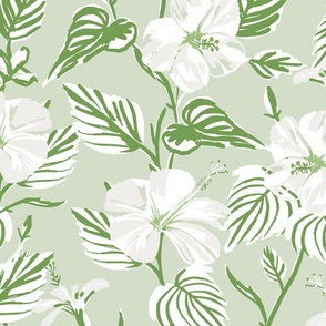 LARGE - Tropical Island floral - green