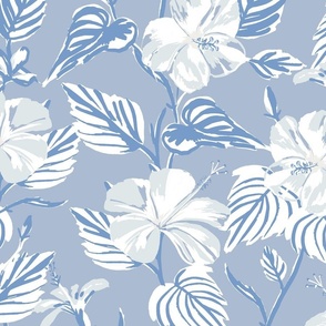 LARGE - Tropical Island floral - soft sky blue