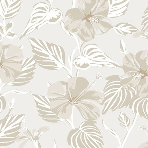 LARGE - Tropical Island floral - soft warm grey