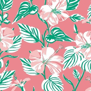 LARGE - Tropical Island floral - fresh pastel coral