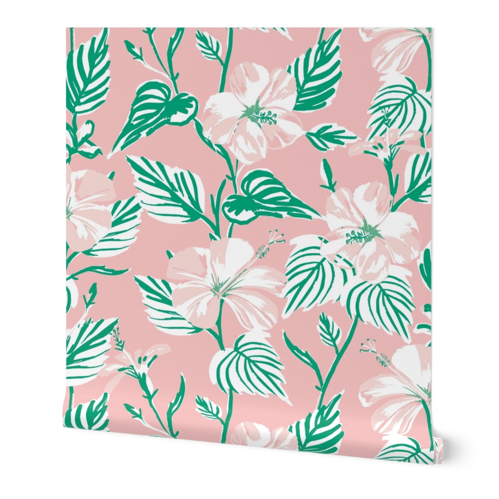 LARGE - Tropical Island floral - fresh pastel cotton candy pink