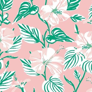 LARGE - Tropical Island floral - fresh pastel cotton candy pink