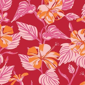 LARGE - Tropical Island floral - red hot summer