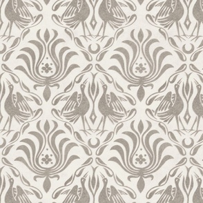 Graceful Love Stylized Crane Ornament Pattern With Velvet Style Texture  Cream Beige