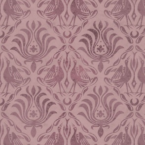 Graceful Love Stylized Crane Ornament Pattern With Velvet Style Texture Blush Pink 