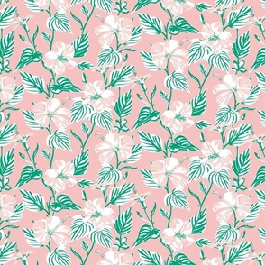 SMALL - Tropical Island floral - fresh pastel cotton candy pink