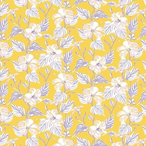 SMALL - Tropical Island floral - fresh pastel lemon lilac
