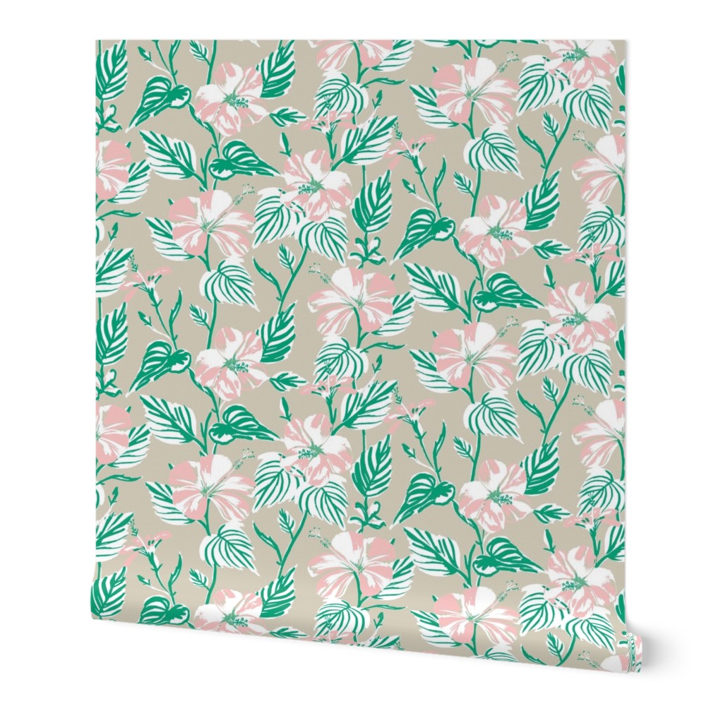SMALL - Tropical Island floral - fresh pastel taupe