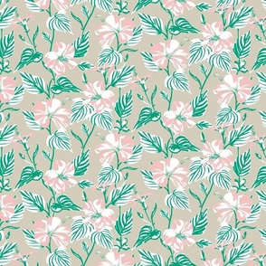 SMALL - Tropical Island floral - fresh pastel taupe