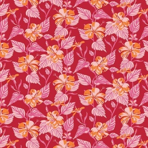 SMALL - Tropical Island floral - red hot summer